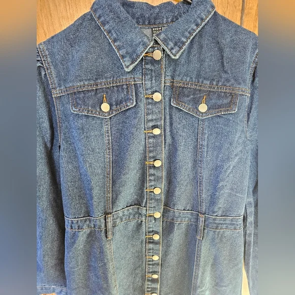 New SHEIN EZwear Flap Detail Button Front Denim Dress Size L - Picture 3 of 6